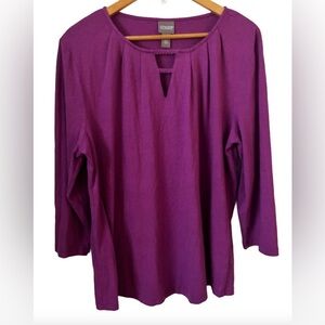 Chicos raspberry 3/4 slv v nk braid detail t shrt WM 2 (L) preppy casual